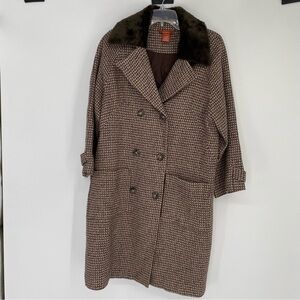 Sundance Brown Tweed Wool Blend Overcoat With Removable Faux Fur Collar Size M